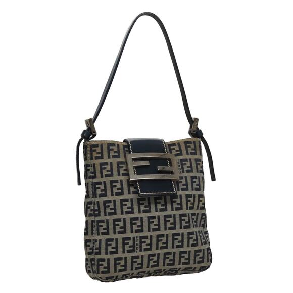 FENDI Zucchino Canvas Hand Bag Navy Silver - Picture 1 of 16